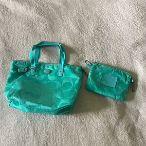 Coach Aqua Tote and Pouch Set